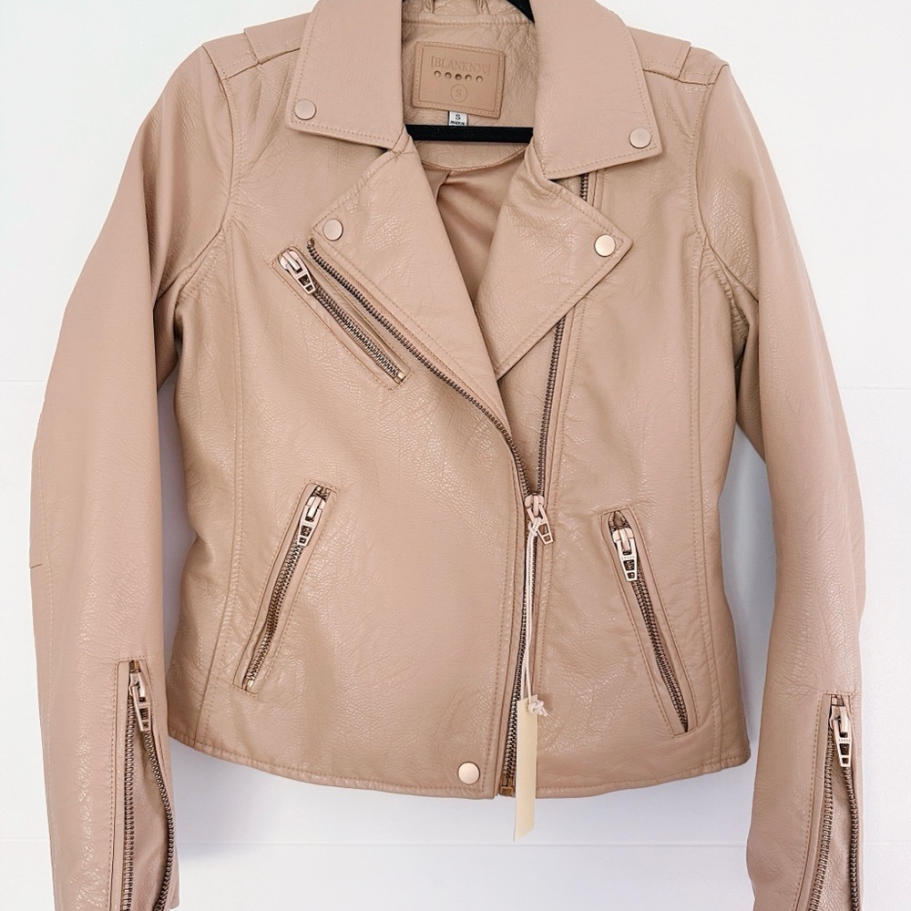Blank NYC Women's Tan Moto Leather Jacket